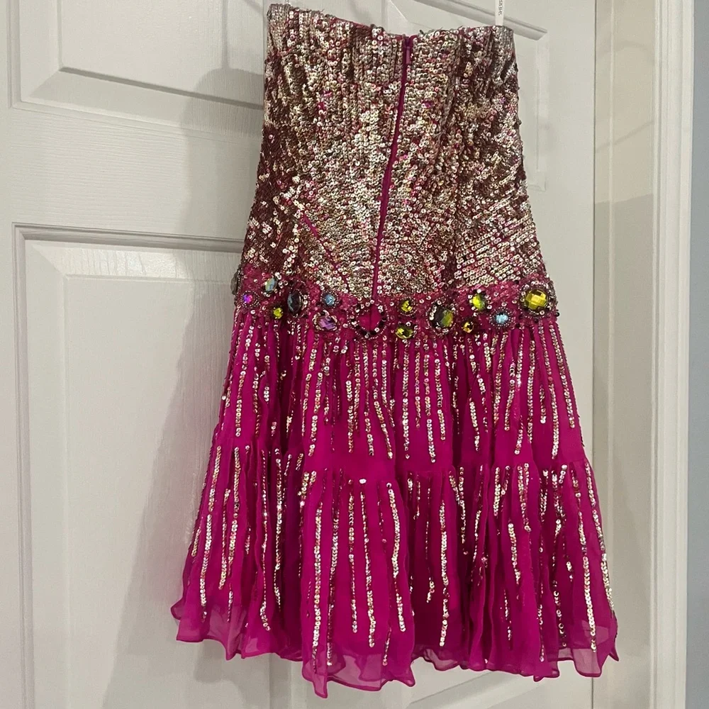 SHERRI HILL Pink Beaded Cocktail Dress Size 2 - Picture 4 of 8